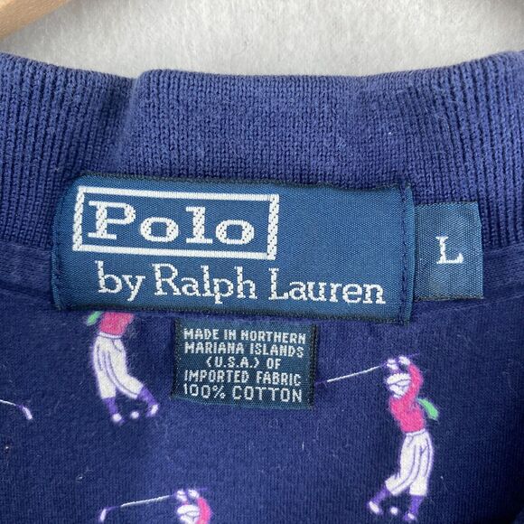 POLO RALPH LAUREN Shirt Men L Golf Polo All Over Print Golfer Cotton Jersey Blue - Picture 11 of 15